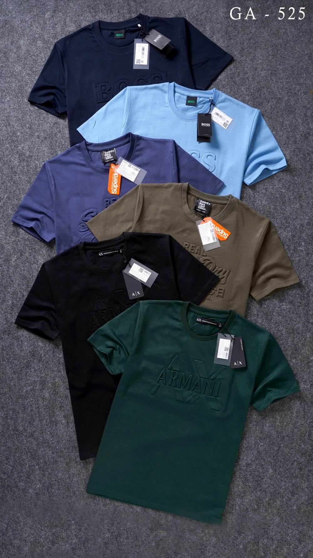 MULTI-BRAND EMBOSSED ROUND NECK HALF SLEEVE T-SHIRT