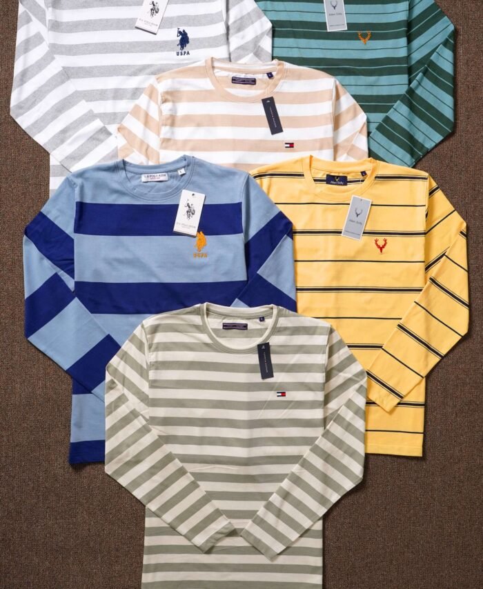 Multi Brand Premium Cotton Auto Stripped Round neck Full Sleeve T-shirt