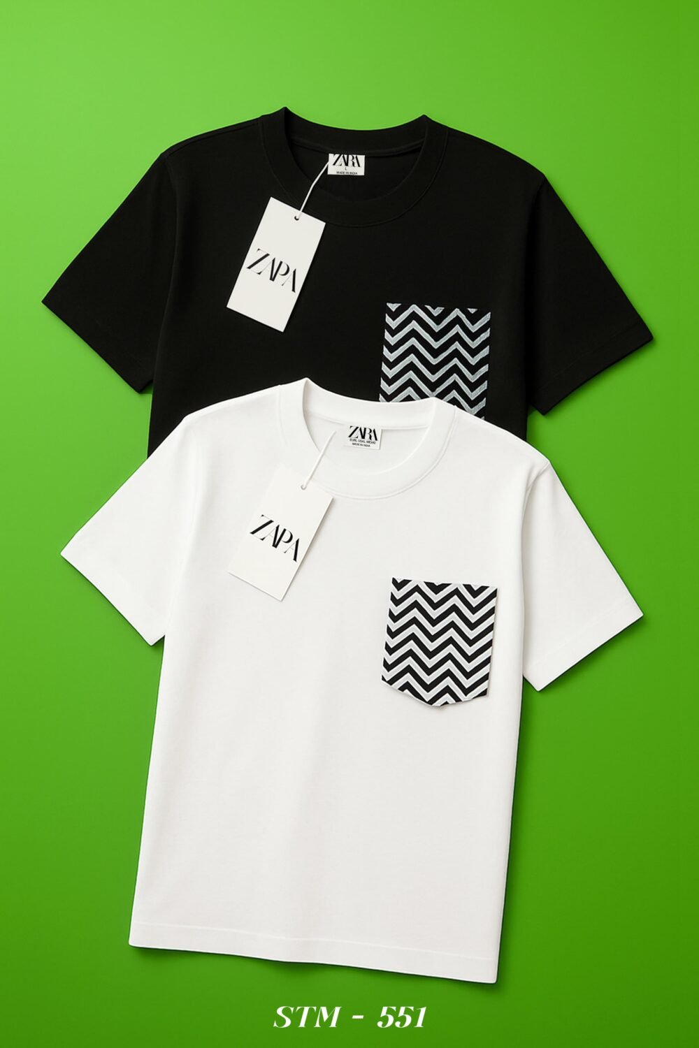 ZARA PREMIUM QUALITY COTTON POCKET ROUND NECK T-SHIRT
