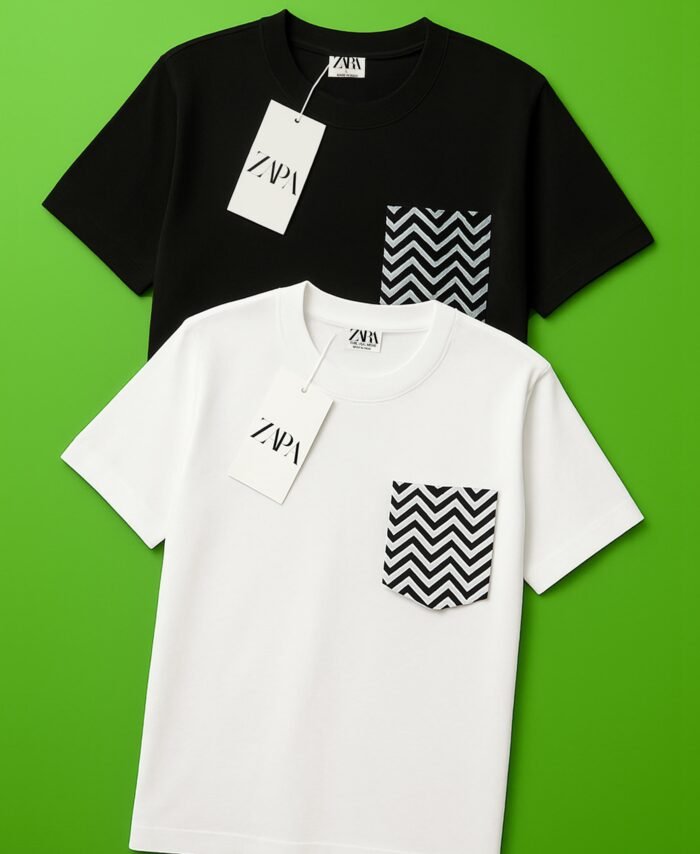 ZARA PREMIUM QUALITY COTTON POCKET ROUND NECK T-SHIRT