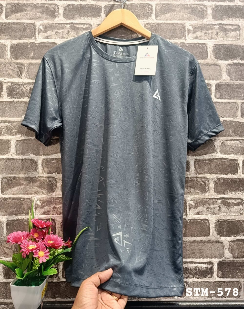 Grey Armour Embossed Sports Polyester Round neck Tshirt - Image 4