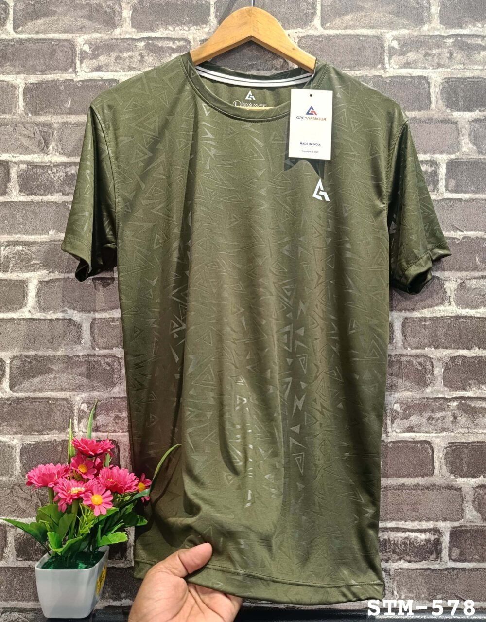 Grey Armour Embossed Sports Polyester Round neck Tshirt - Image 8