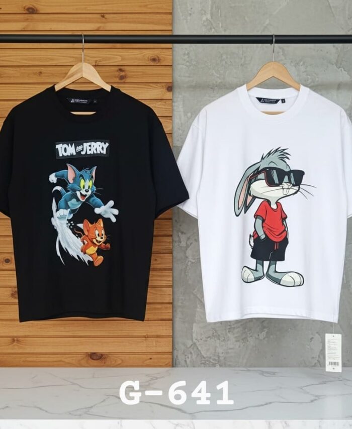 GREY ARMOUR BLACK & WHITE COTTON OVER SIZED T-SHIRT HALF SLEEVE