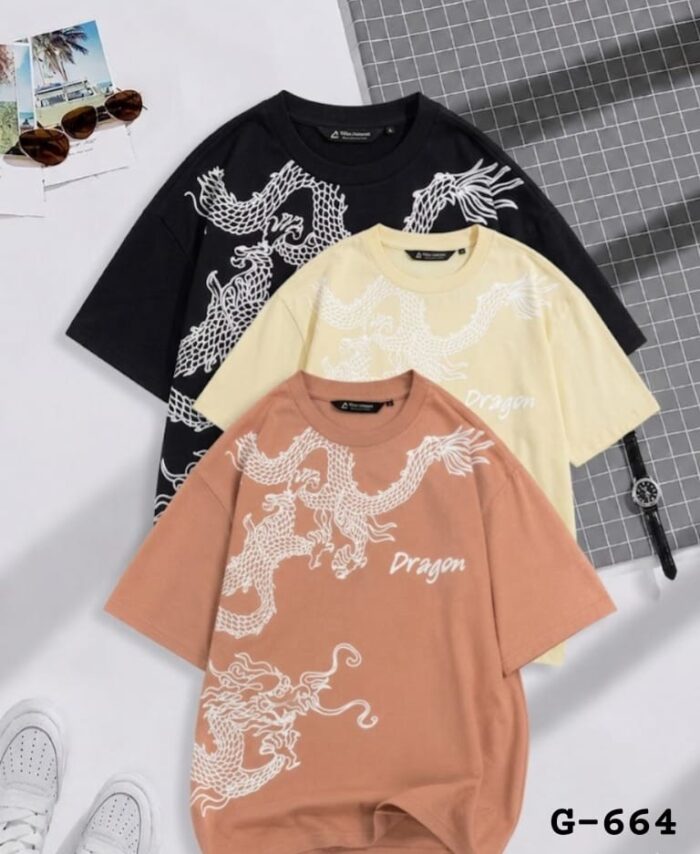 GREY ARMOUR DRAGON PRINT COTTON OVER SIZED T-SHIRT HALF SLEEVE (ORIGINAL)