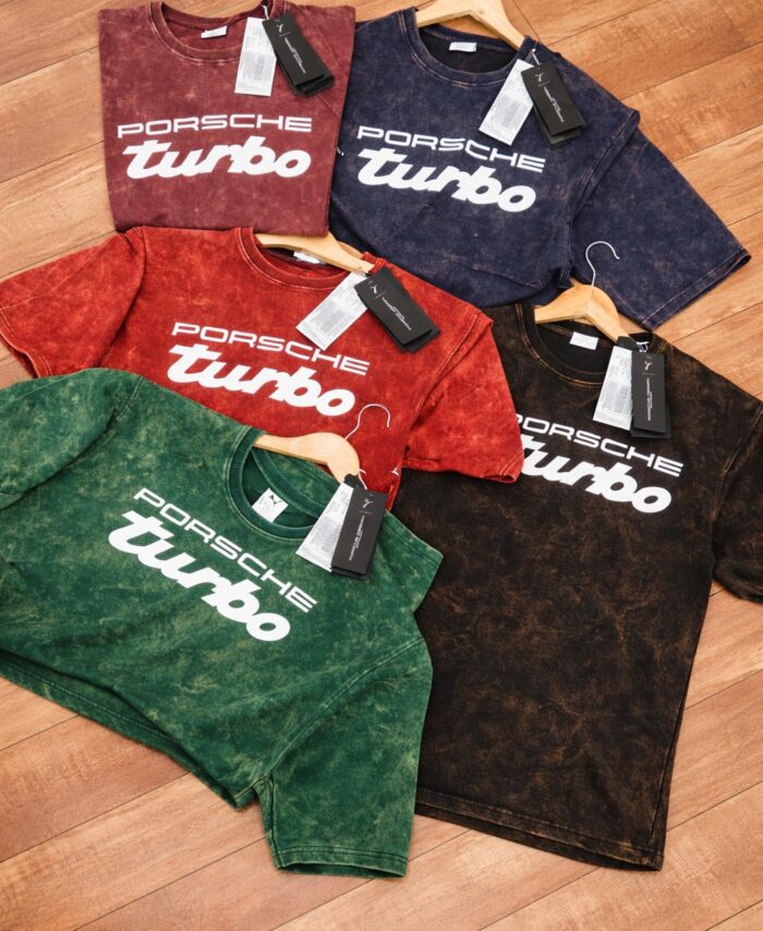 PORCHE COTTON ACID WASH OVER SIZED T-SHIRT HALF SLEEVE