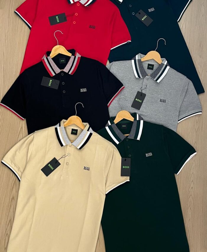 Brand HUGO Premium Jacquard Collar Cotton Polo T shirt