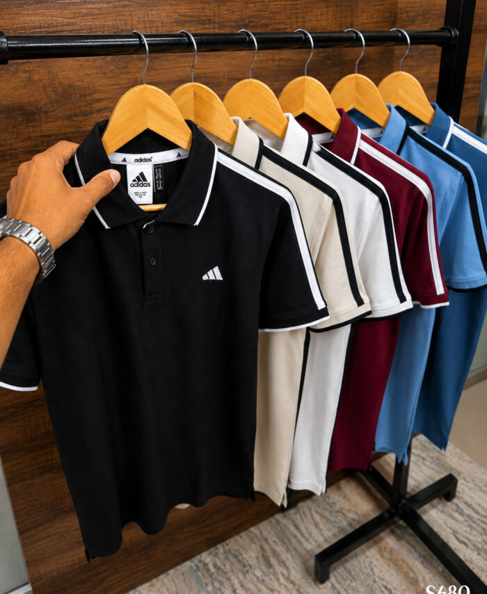 Branded ADI Sports Trending 3 Stripe Pique Polo T-shirt