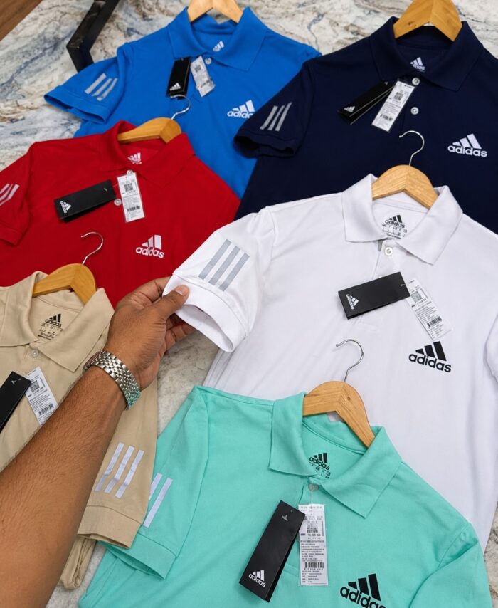 Branded Adi Plain 3 Stripe Sports Polo T-shirt