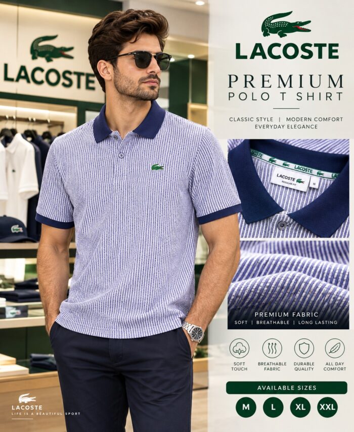 Branded LAC Polyester Striped Polo T-shirt