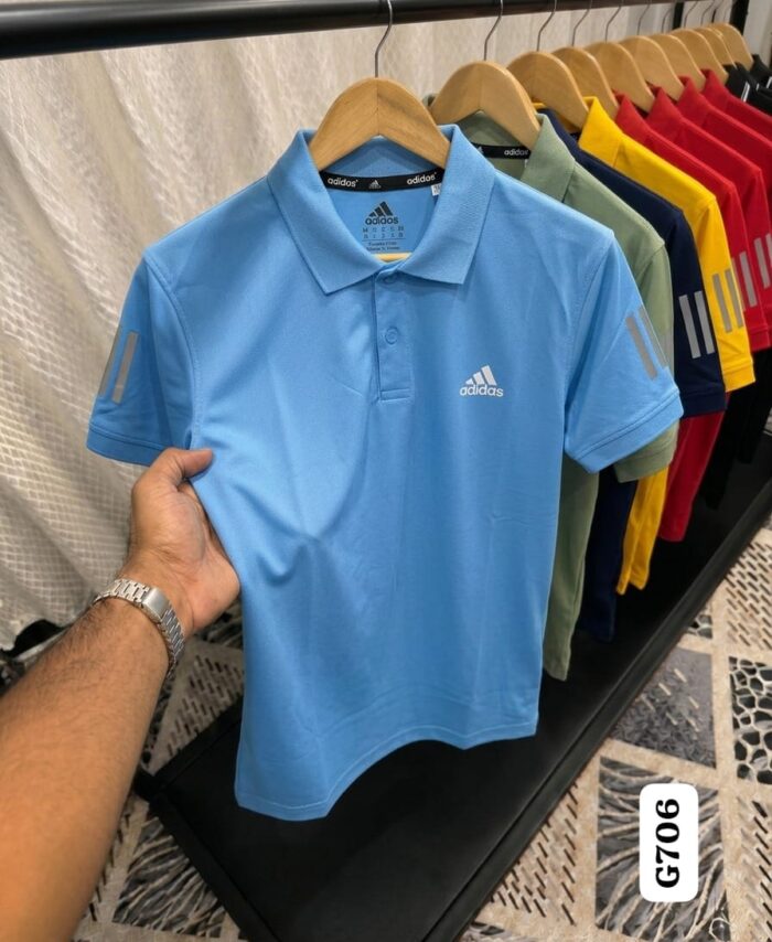 Branded Adi Plain 3 Stripe Sports Polo T-shirt