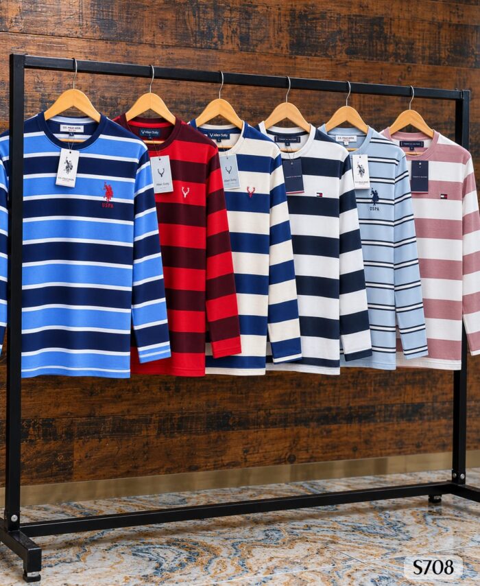 Mix Brand Cotton Stripped Roundneck Full sleeve T-Shirt