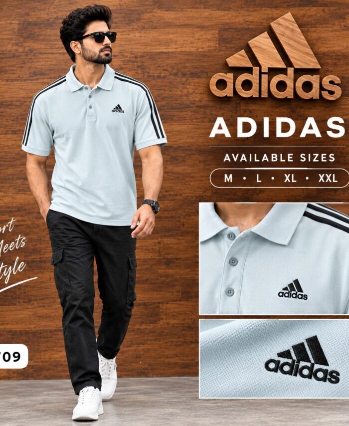 Branded ADI Sports Trending 3 Stripe Net Folding Polo T-shirt